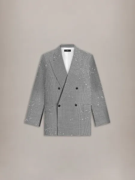 DOUBLE BREASTED PEAK LAPEL SEQUINS JKT - Black