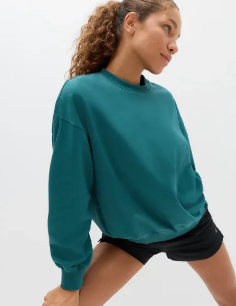 Goodmove Cotton Rich Crew Neck Oversized Sweatshirt Petrol Green