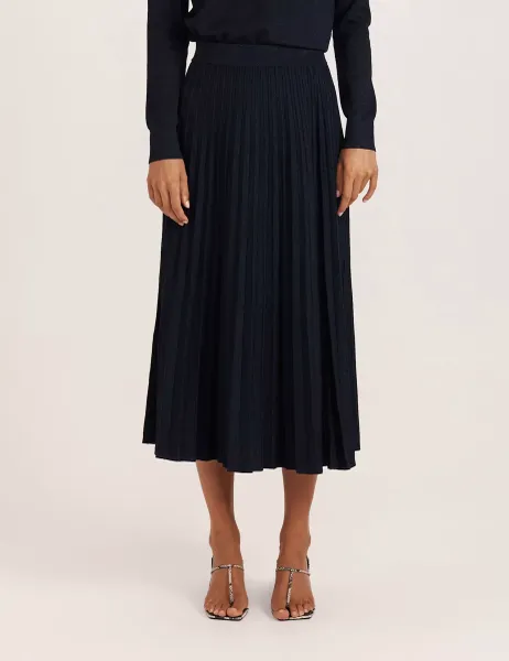 Sparkly Knitted Pleated Midi Skirt Navy