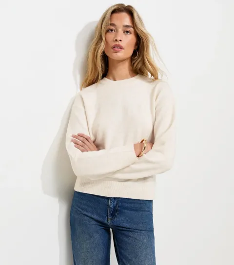 Women's Tall Off White Midweight Crew Neck Jumper