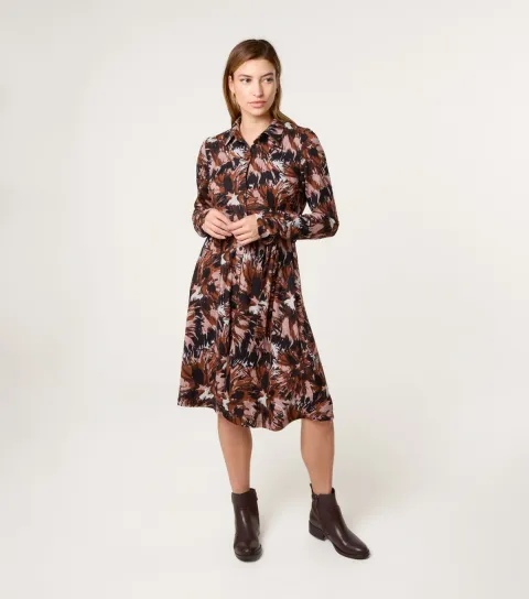 Blue Vanilla Women's Black Patterned Belted Shirtdress