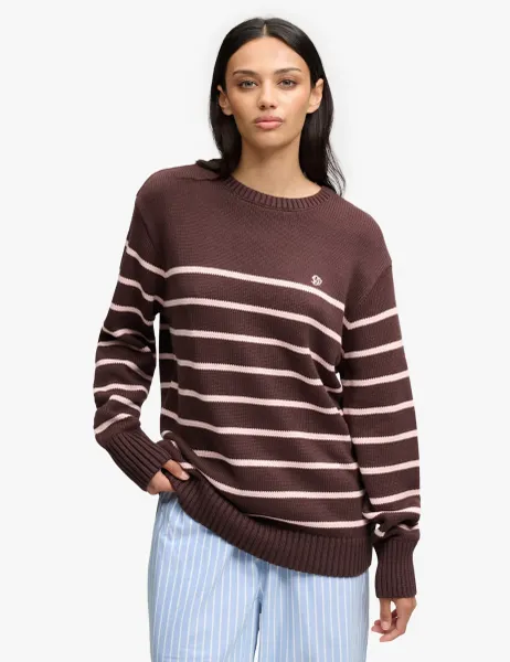 Superdry & Co Pure Cotton Striped Oversized Jumper Brown Mix