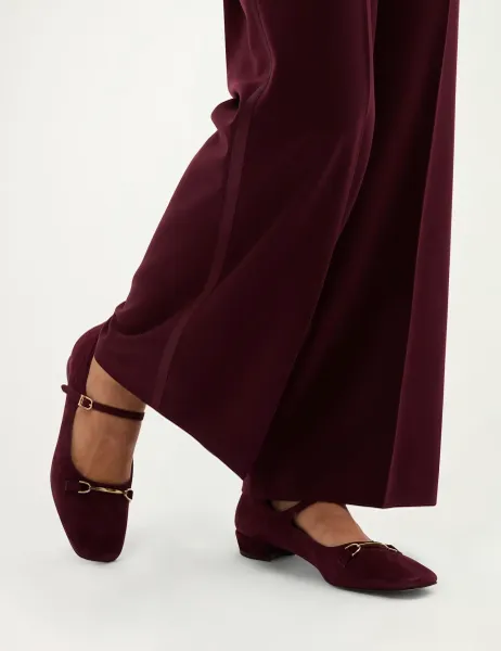 Hobbs Suede Bar Block Heel Mary Jane Pumps Purple