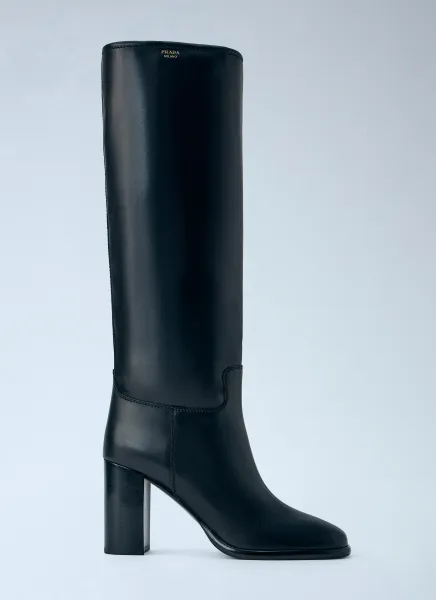 Prada Block Heel Leather Boots