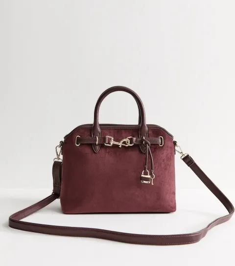 Dark Burgundy Faux Suede and Leather Mini Crossbody Bag