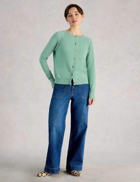 White Stuff Pure Cotton Crew Neck Cardigan Teal