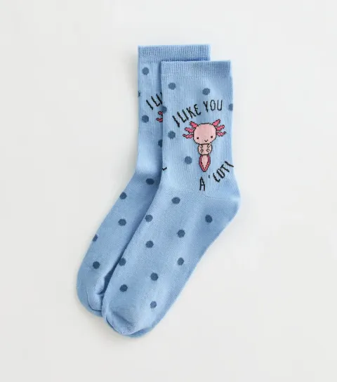 Blue I Like You A'Lotl Axolotl Ankle Socks
