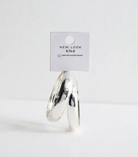 Pack of 2 Silver Tone Chunky Bangles
