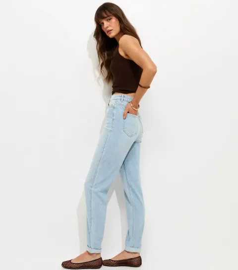 Women's Tall Light Blue Cotton Rich High Rise Mom Jeans