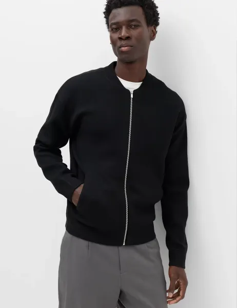 Marks & Spencer Air Yarn Knitted Bomber Jacket Black