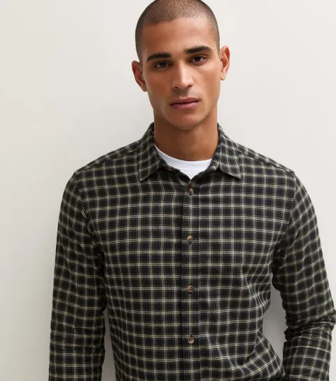 Only and Sons Men's Black Cotton Checked Long Sleeve Shirt