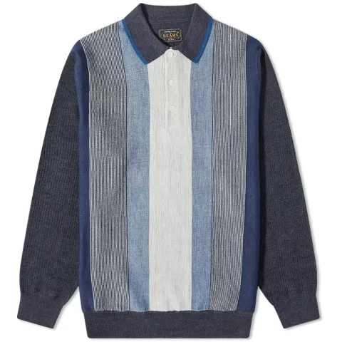 Long Sleeve 12G Stripe Knit Polo Shirt