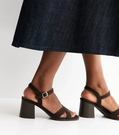 Women's Dark Brown Faux Suede Crossover Strap Sandals Vegan