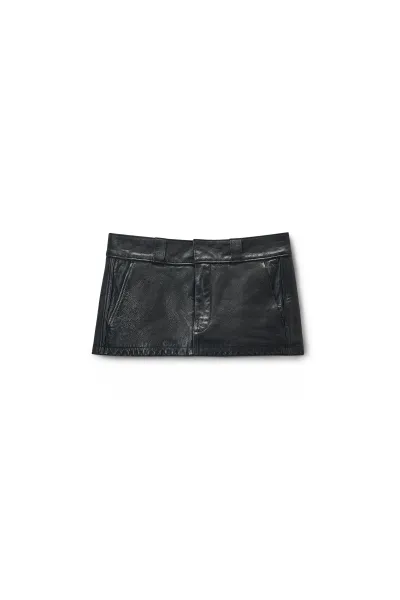 Black Worn Moto Leather Mini Skort