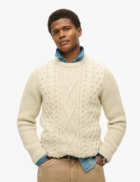 Superdry & Co Wool Blend Cable Crew Neck Jumper Cream