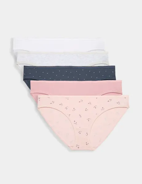 Marks & Spencer 5pk Cotton Lycra Bikini Knickers Nightshade