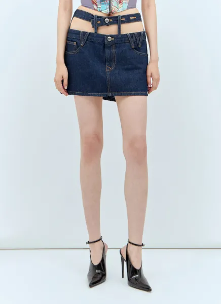 Double-Waistband Denim Skirt