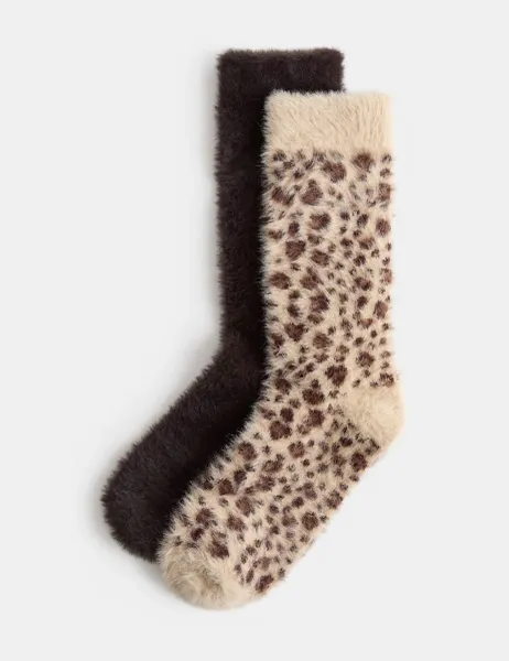 Marks & Spencer 2 Pack Cosy Animal Fluffy Socks Brown Mix