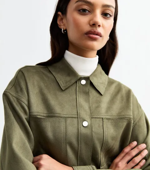 Women's Khaki Faux Suede Unlined Jacket