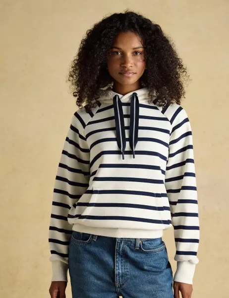 Joules Cotton Rich Striped Hoodie Cream Mix