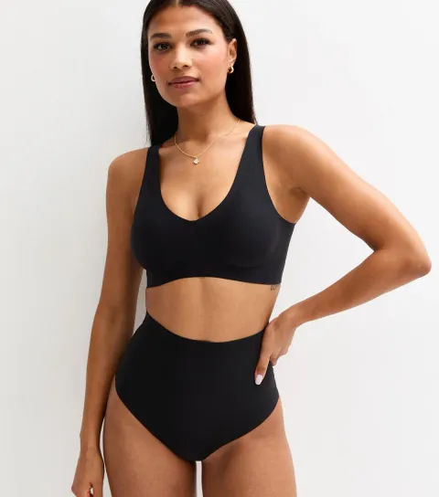 Women's Black Bonded Smooth High Waist Medium Control Shaping Thong
