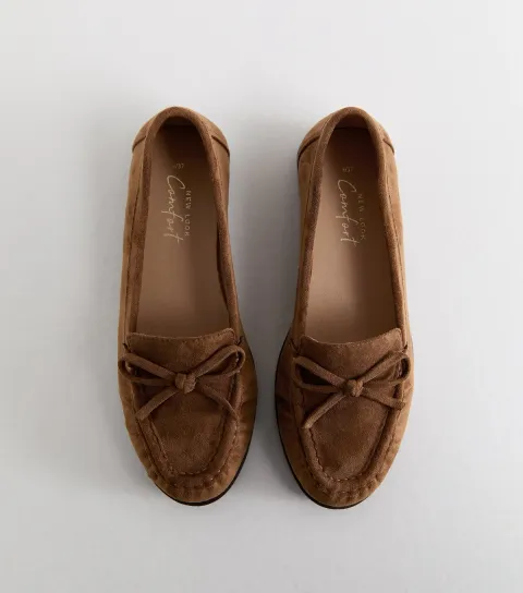 Women's Tan Faux Suede Bow Flat Loafers Vegan