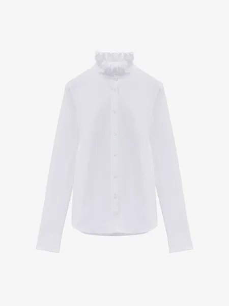Ruffle Neck Poplin Shirt