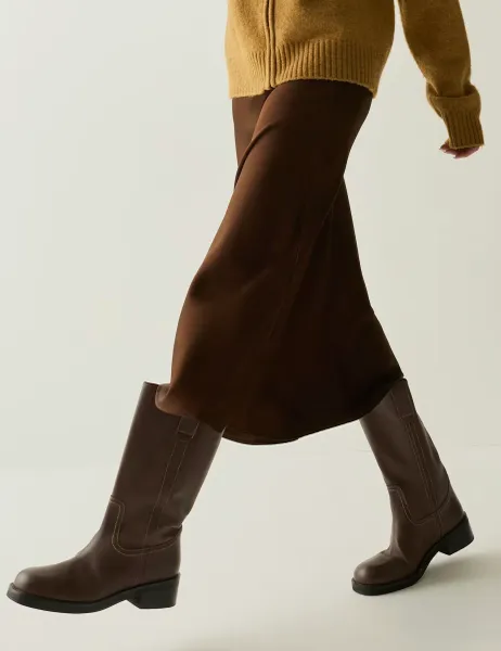 Regatta Satin Midi Slip Skirt Brown