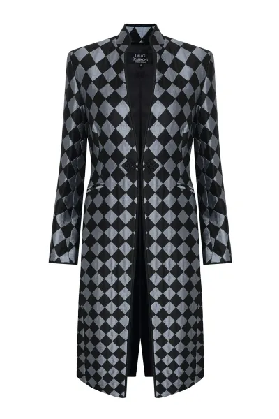 Vicky Long Coat in Ash Blue/Black Diamond