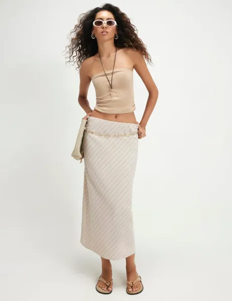 River Island Striped Midi Slip Skirt Cream Mix