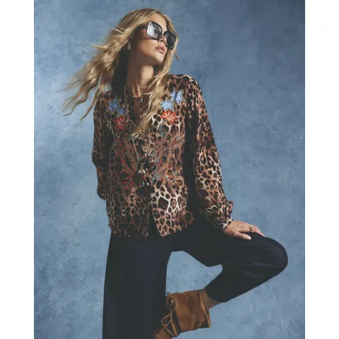 River Island Leopard Star Embroidered Blouse