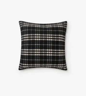 Check Wool Cashmere Cushion in Black/calico beige