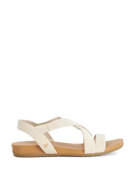 Dune London Wide Fit Suede Flat Slingback Sandals Ecru