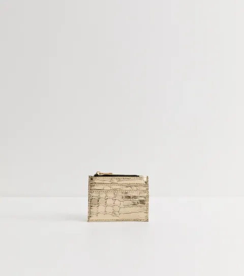 New Look Gold Faux Leather Crocodile Embossed Texture Cardholder Vegan