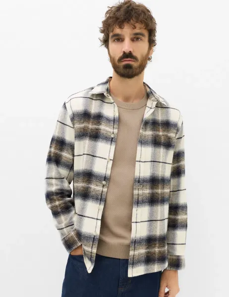 Marks & Spencer Pure Cotton Grindle Flannel Shirt Ecru Mix