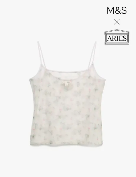 M&S x Aries Sheer Floral Camisole Ivory