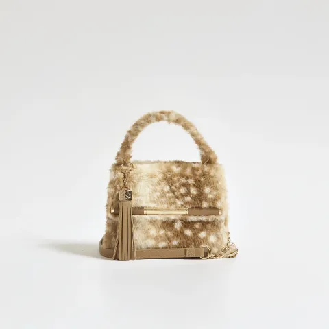 River Island Animal Print On Faux Fur Mini Tote Bag