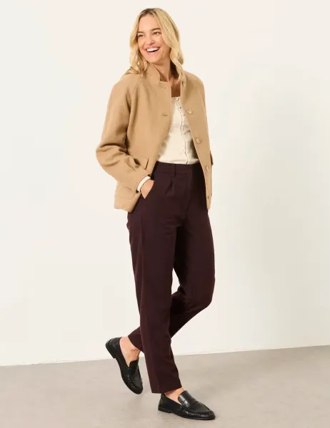 FatFace Herringbone Wide Leg Trousers with Wool Plum