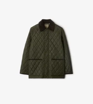 Quilted Nylon Barn Jacket in Shale green/brush brown