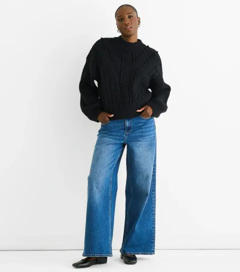 Gini London Women's Black Textured Knit Jumper