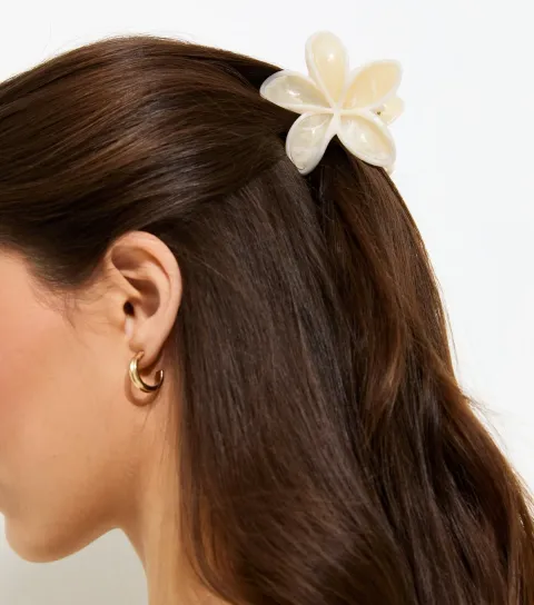 Cream Tropical Flower Marbled Hair Claw Clip