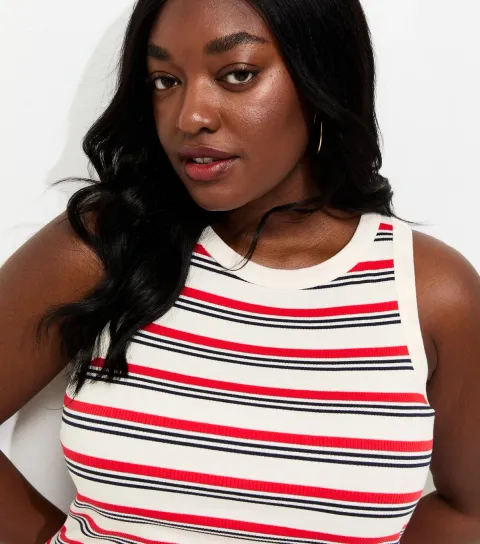 Women's Plus Size Cream Striped Racerback Vest Top Curves
