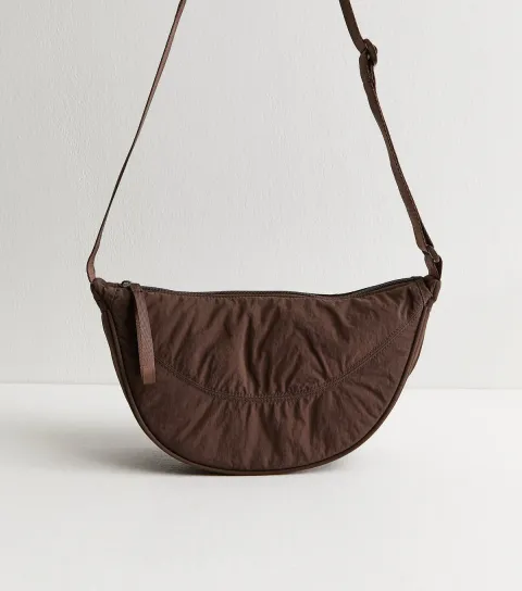 Dark Brown Plain Curved Crossbody Bag