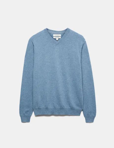 Autograph Pure Cashmere V-Neck Jumper Smokey Blue