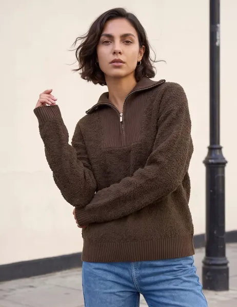 Roman Fleece Zip Up Jumper Chocolate