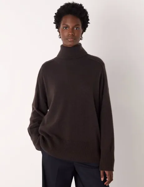 Whistles Pure Cashmere Roll Neck Jumper Brown