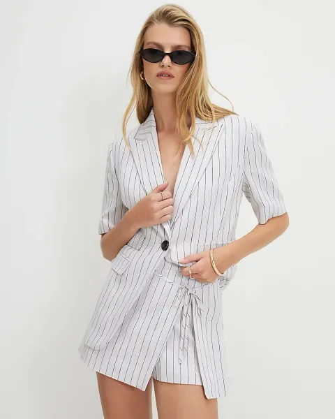 River Island Linen Blend Stripe Tie Detail Skort