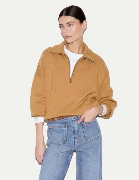 Jigsaw Double Faced Knit Half Zip Jumper Camel