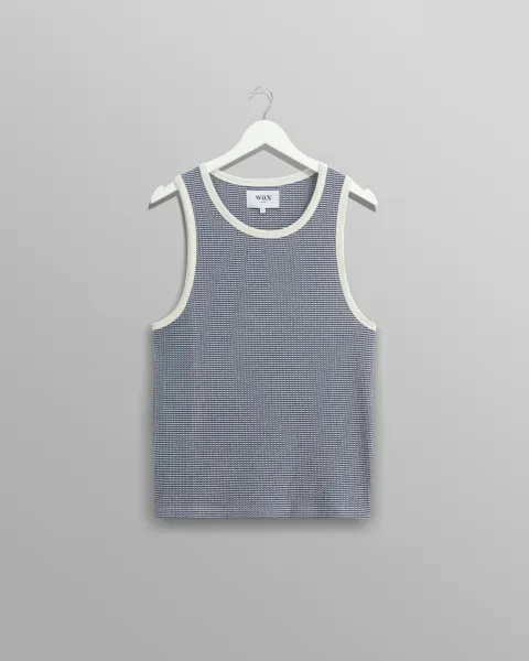 Montague - Blue and Ecru Striped Ribbed Organic Cotton Vest