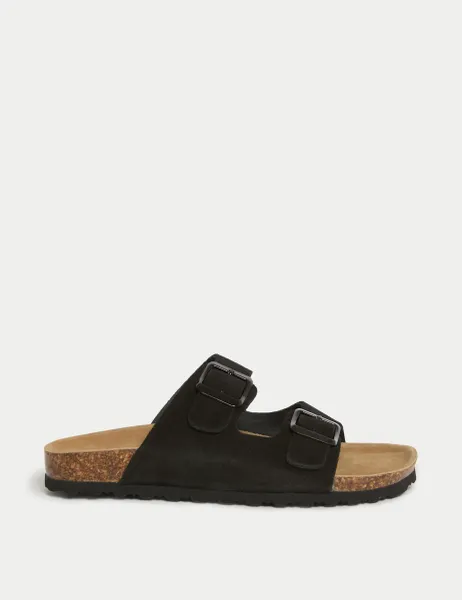 Marks & Spencer Suede Buckle Footbed Mules Black